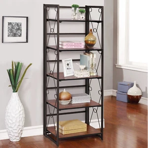 VECELO 5 tiers Folding Bookshelf Industrial Metal Frame Bookcase Organizer - Picture 1 of 24