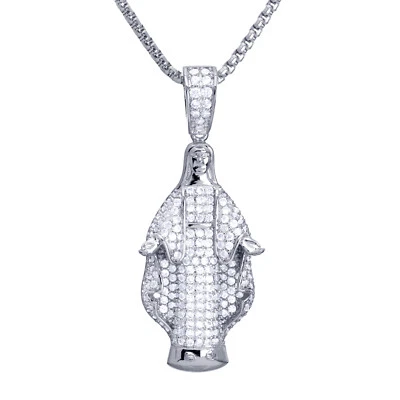 Colgante Jesús circonita helada chapado en plata para hombre 22 24 pulgadas cadena de caja BSH 13123 S Foto 1 de 2