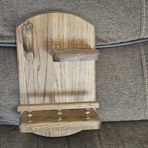 Vtg Wooden Hand Crafted Bathroom Shelf Cup Holder Towel Cottage Core - Picture 1 of 6