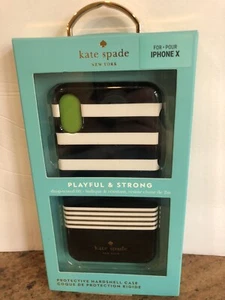 Kate Spade New York Apple iPhone 10 Hartschalenhülle schwarz gold weiß gestreift - Bild 1 von 8