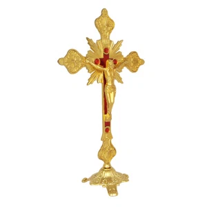 Antiguo crucifijo de pared católico enchapado en oro INRI de pie Jesús 10"/25 cm - Imagen 1 de 3