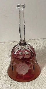 Vintage Cranberry to Clear Cut Glass Ruby Red Dinner Bell Zipper Handle - Picture 1 of 5