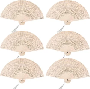6 PCS Wooden Folding Fans Handheld Vintage Wood Hand Fan Foldable 6pcs - Picture 1 of 6