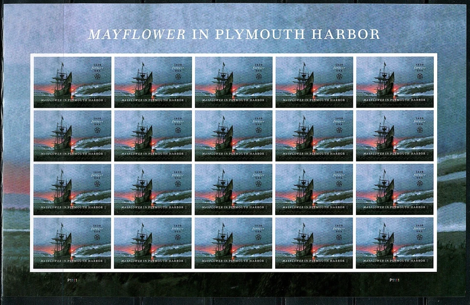 Panel de 20 estampillas Forever Scott # 5524 (MNH) Mayflower in Plymouth Harbor de Estados Unidos 2020 (MNH) Foto 1 de 1