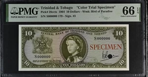 Trinidad & Tobago 10 Dollars Specimen 1964 P28cts PMG Gem Uncirculated 66 EPQ - Picture 1 of 4