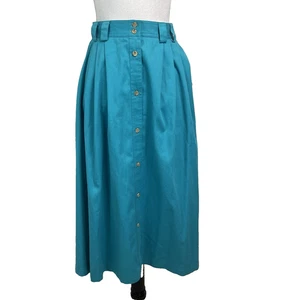 Vintage Reflections Skirt size 15 Aqua Blue Button Front Pleated Midi Pockets - Picture 1 of 10
