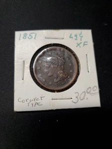 1851 US GROSSER CENT geflochtener Haarkrönchenkopf vz - Bild 1 von 6