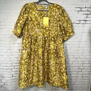 Kika Vargas Target Gold Mum Floral Puff Sleeve Mini Dress Plus size 2X Yellow - Picture 1 of 13