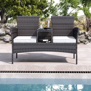 Balkonstühle 2er Set Gartenmöbel Zweisitzer-Sofa Balkon Rattan Sitzgruppe  Braun - Bild 1 von 12