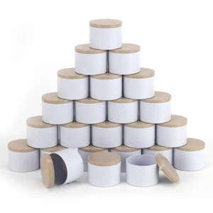 White Candle Tins with Wood-Grain Lids 24 PCS 4oz Jars for Candle Making - Picture 1 of 7