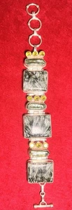 Seraphinite And Peridot 925 Sterling Silver Toggle Bracelet Heavy 85 Grams - Picture 1 of 7