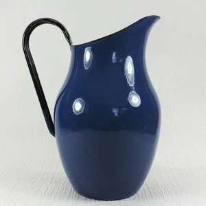 Vintage Enamelware Pitcher Cobalt Blue with Black Trim Made in Poland - Picture 1 of 7