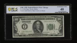 DBR 1928 $100 Chicago Numeral Fr. 2150-G PCGS-B XF-40 Serial G00370435A - Picture 1 of 2