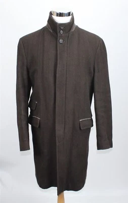 Perry Ellis Men's Coat 42R Brown Wool Blend Textured Stripe Faux Leather Details - Image 1 of 4