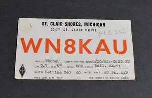 WN8KAU 1952 CB Amateurfunk Kurzwelle QSL-Karte St. Clair Shores Michigan Kunst - Bild 1 von 2
