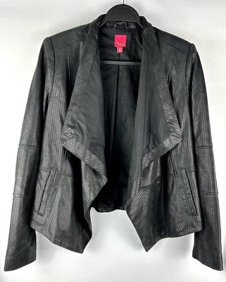 Chaqueta de cuero negra para mujer talla 10 texturizada delantera abierta manga larga moto Foto 1 de 4