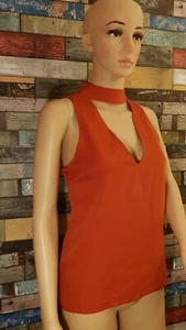 Ladies Missguided Tan Orange Cut Out Choker Tunic Top Tshirt Casual Party Size 8 - Picture 1 of 7