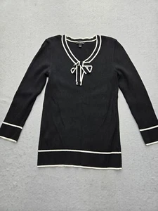 Talbots Damen Pullover Small schwarz/weiß Pulli Viskosemischung V-Ausschnitt Ripp - Bild 1 von 13