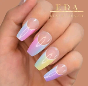 Nude Colorful French Press On Nails Long Square Coffin Artificial Fake Nails Set - Picture 1 of 4