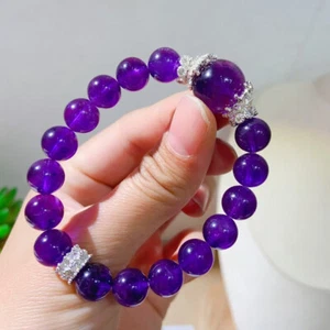 9.5mm Genuine Natural Purple Amethyst Crystal Bangle Bracelet Handmade AAA - Picture 1 of 3
