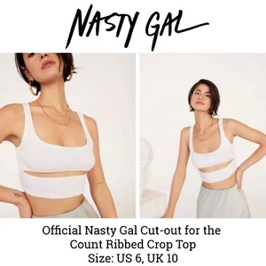 Official White Nasty Gal Cut-Out for the Count Ribbed Crop Top, Size US 6, UK 10 - Picture 1 of 5