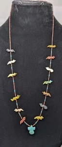 Carved Single Strand Turquoise Thunderbird Multicolored Animal Fetish Necklace - Picture 1 of 10