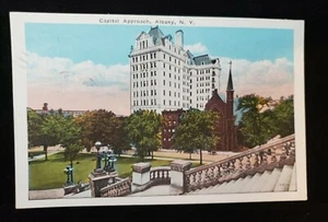 🌟 VINTAGE 1927 CAPITOL APPROACH ALBANY NEW YORK POSTCARD 2¢ WASHINGTON STAMP - Picture 1 of 2