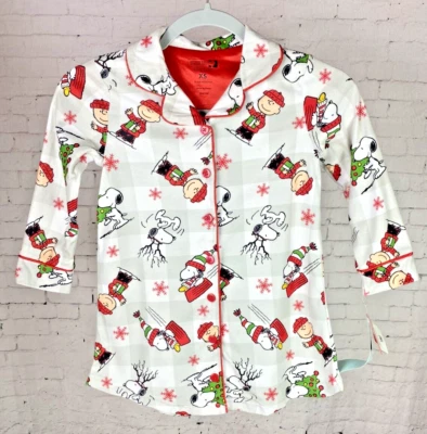 Camisa de dormir Natal Peanuts XS infantil branca cinza xadrez Snoopy Charlie Brown M08 - Imagem 1 de 4