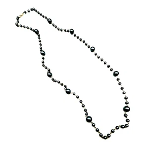 Long Grey Pearl Beaded Chain Silver Toned Fashion Necklace 42 inch Retro Classy - Picture 1 of 4