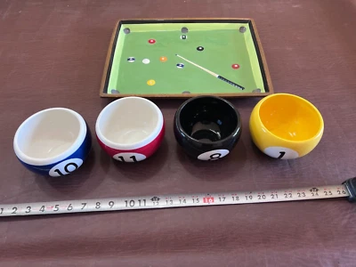 JUEGO COMPLETO Plato Grande para Servir Billar Sonoma 'Diversión y Juegos', 4 Tazones para Snack Foto 1 de 4
