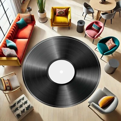 Vinyl Record Rug, Music Lover Carpet, Retro Round Mat, Turntable Decor, DJ Studi - Image 1 of 4