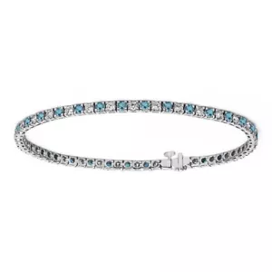 Bracciale Tennis Acquamarina Naturale & Topazio Bianco Argento Sterling Bianco Oro Over - Foto 1 di 4