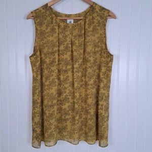Cabi Tank Top Womens L Mustard Yellow Paisley Sheer Sleeveless Blouse #3617 - Picture 1 of 14