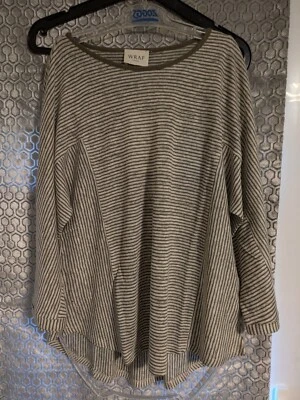 Wrap London Womens Boat Neck Linen Striped Tunic Top UK 8 Khaki Long Sleeve - Image 1 of 4