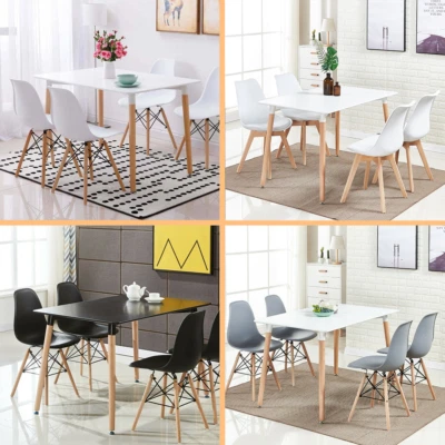 Tavolo da Pranzo E Sedia Set Bianco - 4 X IN Legno Sedie da Pranzo & Bianco - Immagine 1 di 4