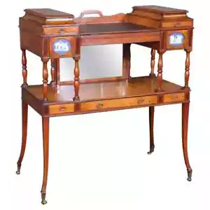 Edwardian Satinwood Adjustable Ladies Writing Desk with Wedgewood Plaque Cherubs - Picture 1 of 14