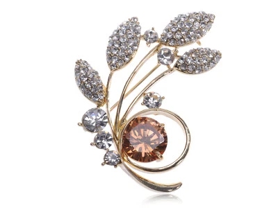 金色黄玉水晶水钻摇摆叶灵感胸针胸针 — 第 1/4 张图片