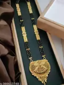 Indian Women Girls Mangalsutra Gold Plated Jewelry Black Bead Chain Set Pendant - Picture 1 of 7