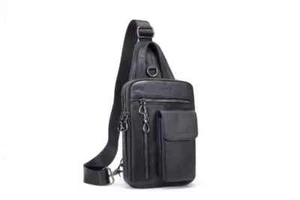 Noblag Paco Schwarz Leder Herren Crossbody Schulter Sling Brusttaschen Wasserdicht - Bild 1 von 10