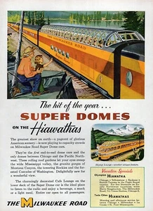 The Milwaukee Road Hiawatha 1953 tren super cúpula anuncio original impreso en color - Imagen 1 de 1