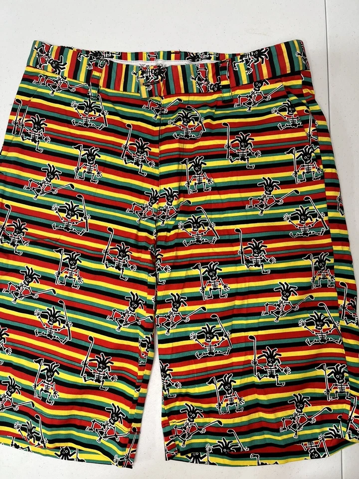 Flow Golf Flow Society Size 30 Shorts Rasta Skeleton Man Jamaican - Image 1 of 4