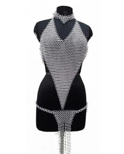 NEW Chainmail Top & Panty with Necklace Aluminum Butted Ring Fantasy Cosplay - Picture 1 of 4