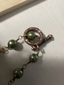 Collana di perle in vetro 18” rame verde vintage tenuta della nonna Z010 - Foto 1 di 4