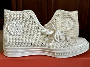 Gr. 9,5 - gehäkelte Converse Chuck 70 Hi Top Sneaker weiß creme beige elfenbein neu - Bild 1 von 7
