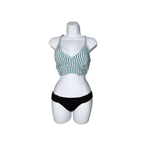 Jessica Simpson Women Textured V Neck Bikini Top Stripe White/Green Size M 7431 - Picture 1 of 2