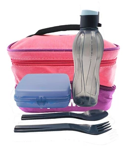 Tupperware Blue Sandwich Keeper Black Eco Bottle 500ml Picnic Cultery Pouch Set - Picture 1 of 19