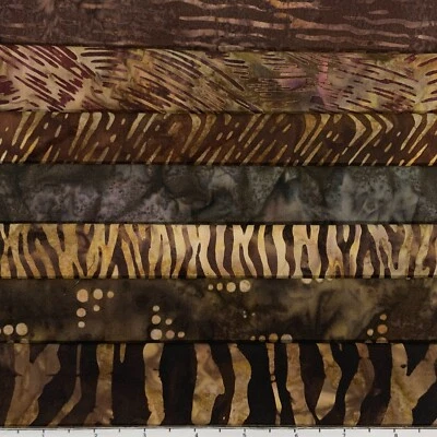 7 Fat Quarters Animal Skins Brown #5 Batik Lunn Fabric FQ Pack 100% Cotton - Image 1 of 3