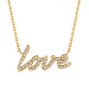 0.20 Carat Natural Diamond Love Necklace Pendant 14K Yellow Gold G SI 18 inches  - Picture 1 of 1