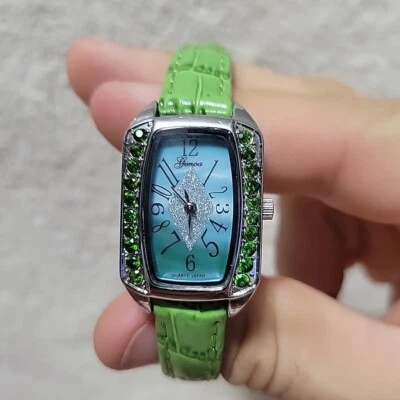 NEW Genoa Green Ruby Watch QUARTZ JAPAN TESTED WORKS! WRIST WATCH Leather Strap - Image 1 of 4