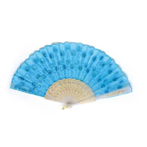 Handfächer 43x23cm Paillettenfächer Blau,Fächer Taschenfächer Windfächer Stof... - Bild 1 von 1
